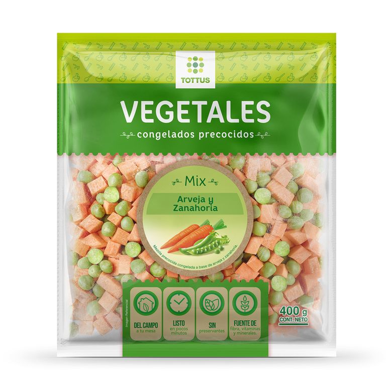 Mix Arveja y Zanahoria Congelado Tottus Bolsa 400 g