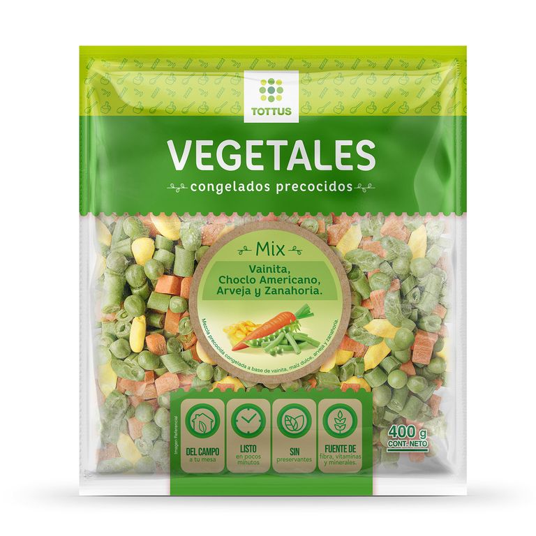 Mix Arverja Choclo Zanahoria y Vainita Tottus Bolsa 400 g