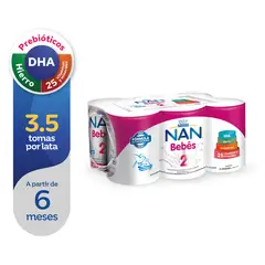 NAN - Sixpack Fórmula Láctea Líquida 2 Bebe Lata x 390 g
