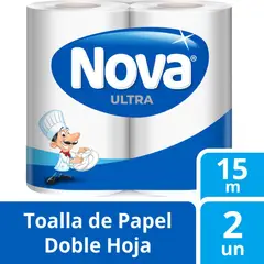 NOVA - Papel Toalla Doble Hoja 15m Empaque 2 Rollos