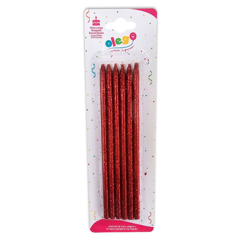 VELA LARGA DELGADA ESCARCHADA X6 UN ROJO