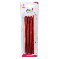 OLEGO - VELA LARGA DELGADA ESCARCHADA X6 UN ROJO