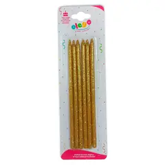 OLEGO - VELA LARGA DELGADA ESCARCHADA X6 UN ORO