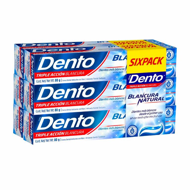 Pasta Dental Dento Blancura Natural Sixpack Caja 80 g