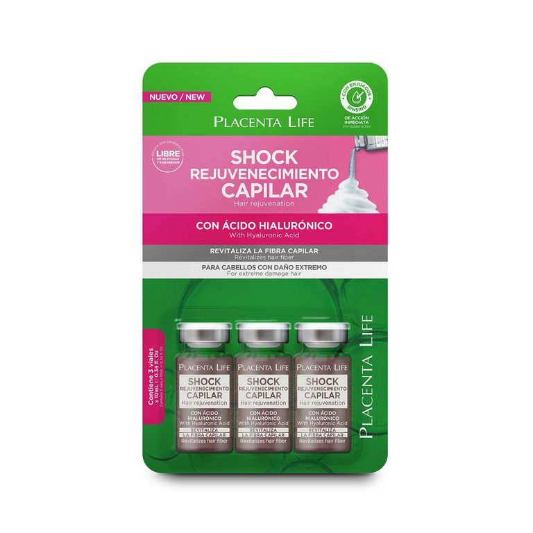 Shock Capilar Placenta Life Hialurónico Empaque 3 Und