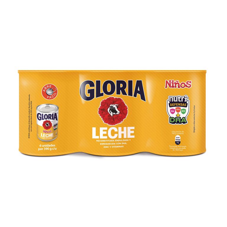 Leche Gloria Niños Sixpack Lata 390 g