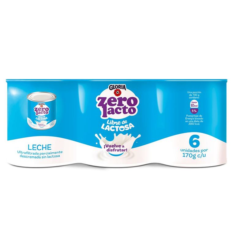Leche Gloria Zero Lacto Sixpack Lata 170 g