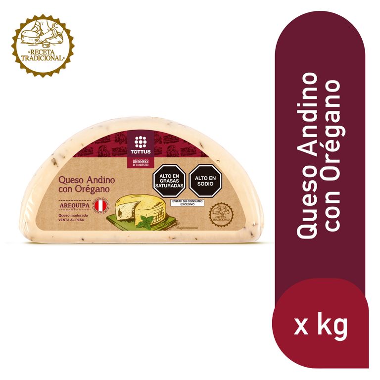 Queso Andino con Orégano Tottus Origenes x Kg