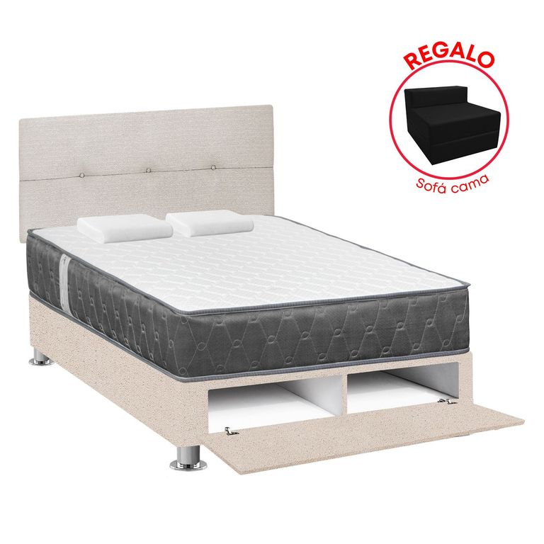 Dormitorio Sabanera Beige Jallpa 2 Plazas + Sofa Cama