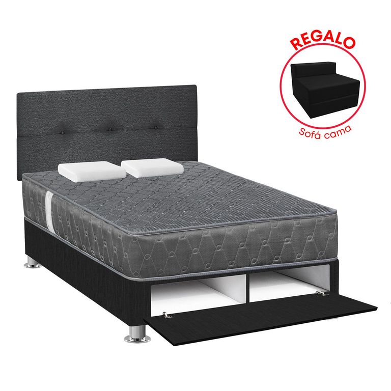 Dormitorio Sabanera Jallpa Gris 2 Plazas + Sofa Cama