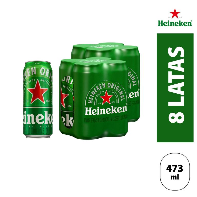 Cerveza Heineken Pack 8 Latas 473 mL