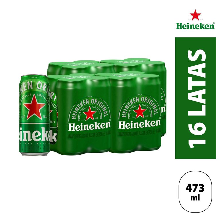 Cerveza Heineken Pack 16 Latas 473 mL