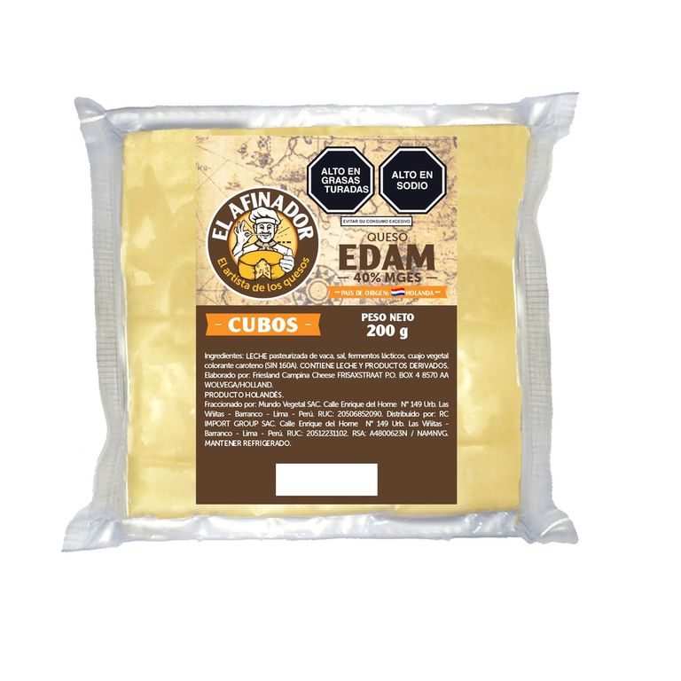 Queso Edam Cubos El Afinador Empaque 200 g