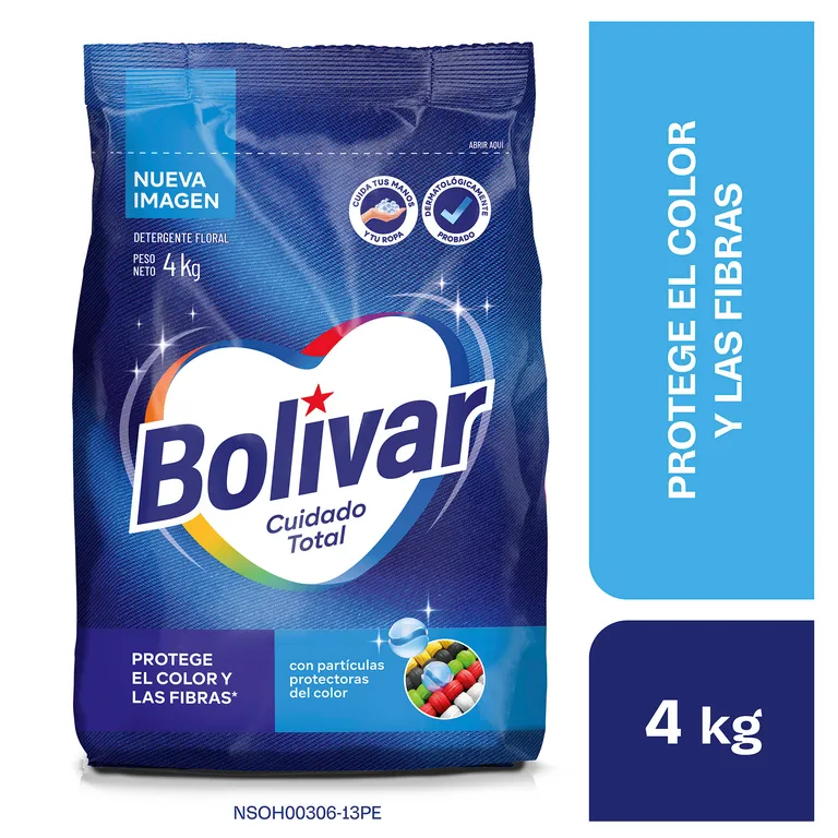 Detergente en Polvo Bolívar Cuidado Total Bolsa 4 Kg