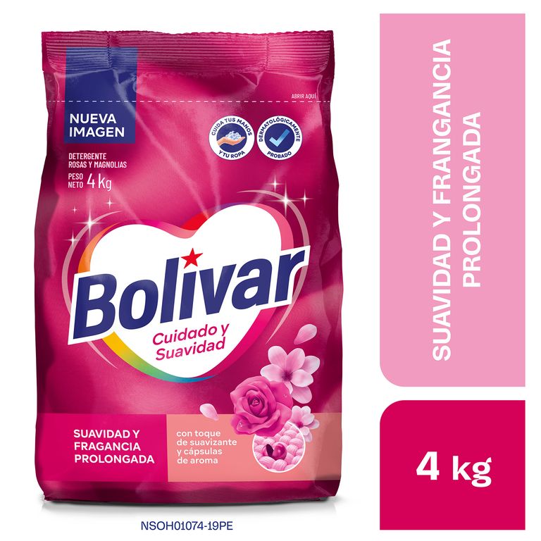 Detergente en Polvo Bolívar Cuidado Suavidad Bolsa 4 Kg