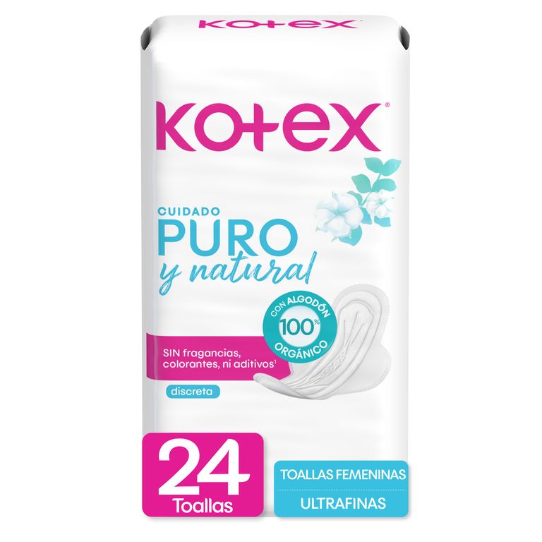Toallas Higiénicas Kotex Puro Natural Ultrafina Empaque 24 Und