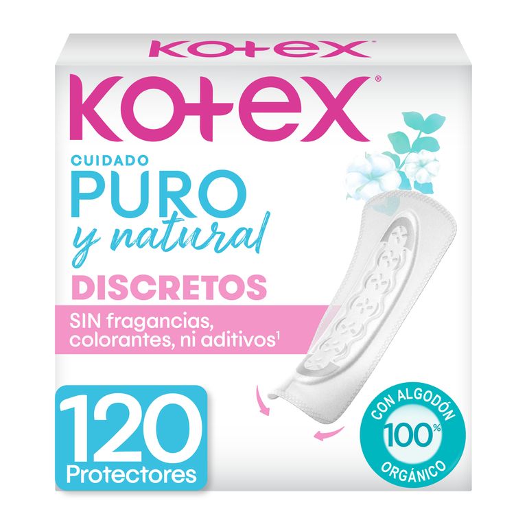 Protectores Diarios Kotex Puro y Natural Empaque 120 Und
