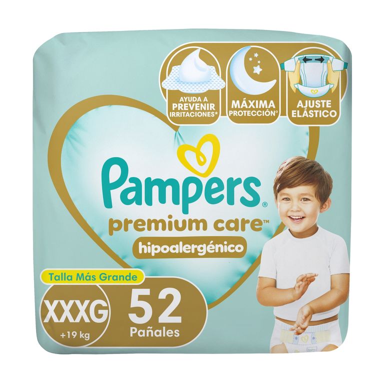 Pañales Pampers Premium Care Talla XXXG Empaque 52 Und