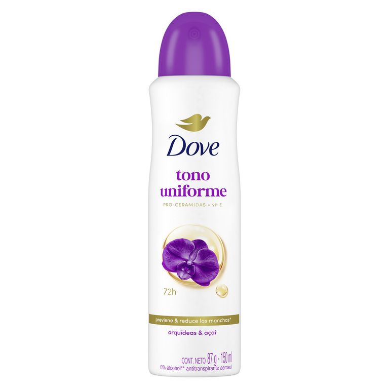 Antitranspirante en Spray Dove Tono Uniforme Orquídea Envase 150 mL