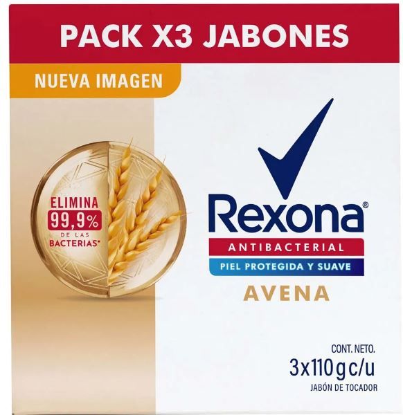 Jabón Tocador Rexona Antibacterial Avena Empaque 3 Und