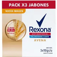 REXONA - Jabón Tocador Rexona Antibacterial Avena Pack 3 Empaques 110 g
