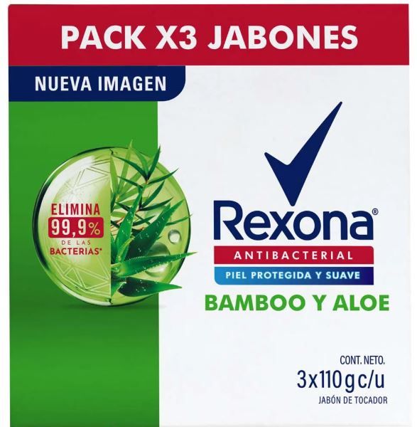 Jabón de Tocador Rexona Antibacterial Bambú Aloe Caja 3 Und