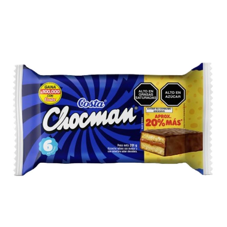 Bizcocho Chocman Costa Relleno de Manjar Sixpack 201 g