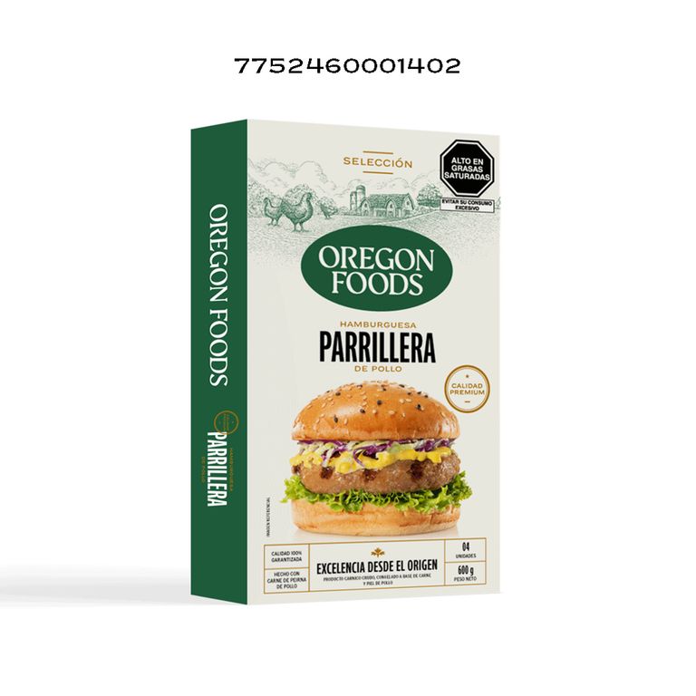 Hamburguesa Parrillera de Pollo Oregon Foods Caja 4 Und