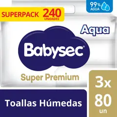BABYSEC - Toallitas Húmedas Super Premium Aqua Pack 3 Empaques 80 Und
