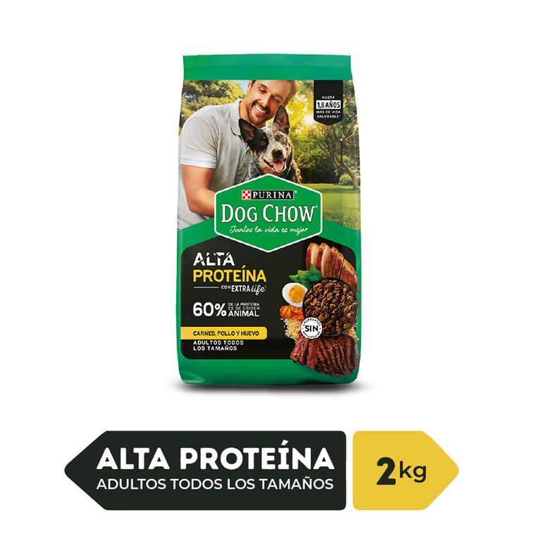 Alimento Seco Perros Adultos Dog Chow Alta Proteína Carne Huevo Bolsa 2 Kg