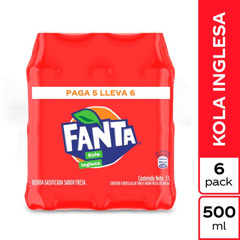 Gaseosa Fanta Kola Inglesa Sixpack Botella 500 mL