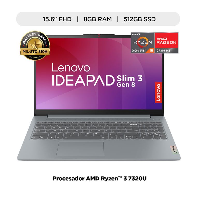 Laptop Lenovo IdeaPad Slim 3 AMD Ryzen 3 7320U 8GB RAM 512GB SSD 15.6" FHD
