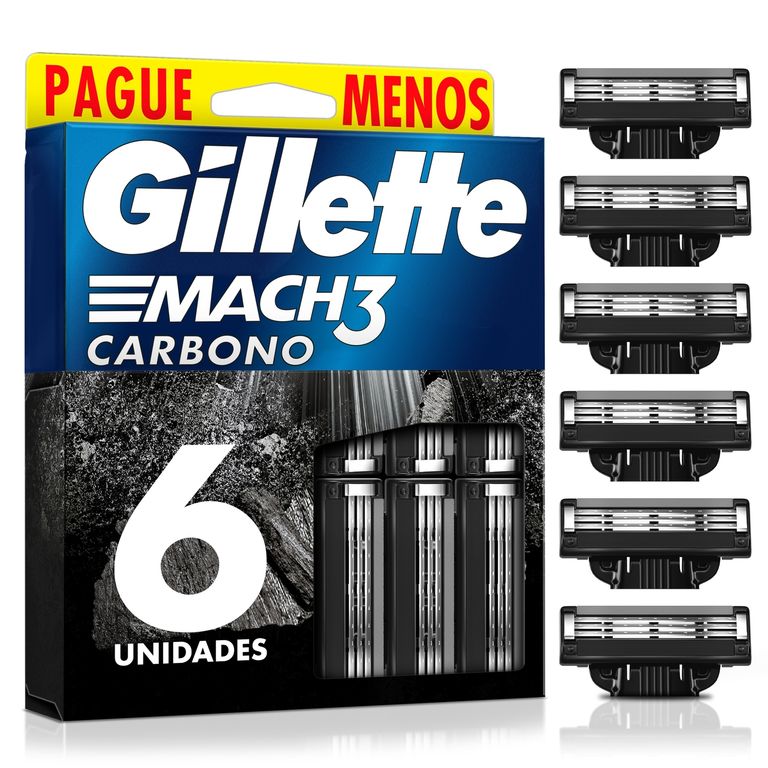 Cartucho de Afeitar Gillette Mach3 Carbono Caja 6 Und