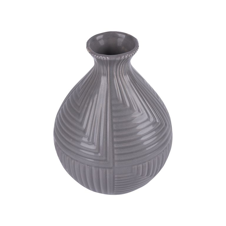 Maceta Ovalada Lineas Gris 20Cm