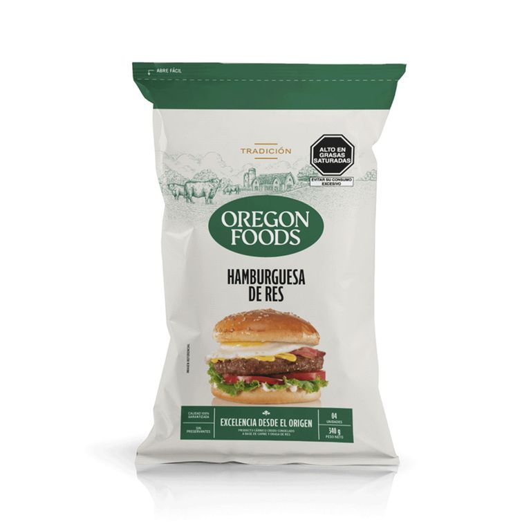 Hamburguesa de Res Oregon Foods Tradición Bolsa 4 Und