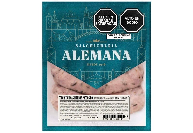 Chorizo con Hierbas Salchichería Alemana Empaque 320 g