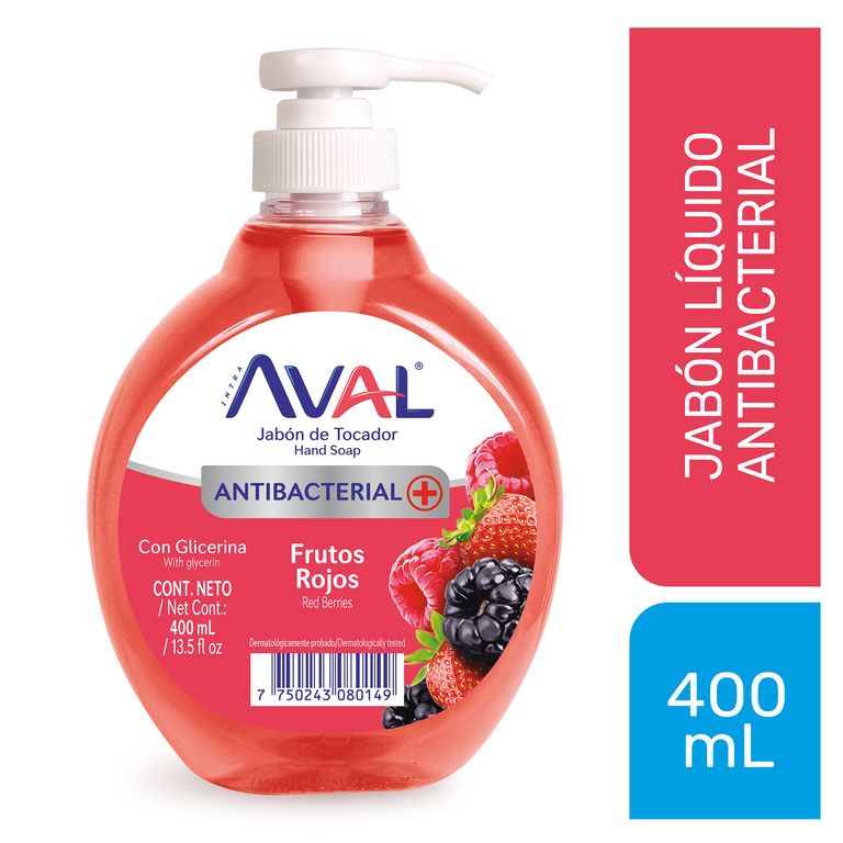 Jabón Líquido Antibacterial Aval Frutos Rojos Envase 400 mL