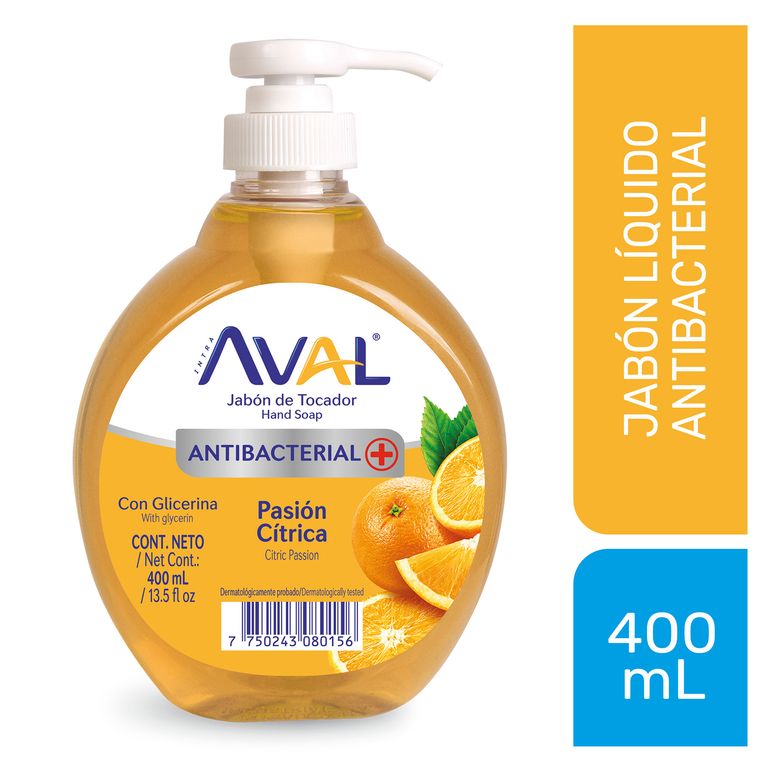 Jabón Líquido Antibacterial Aval Pasión Cítrica Envase 400 mL