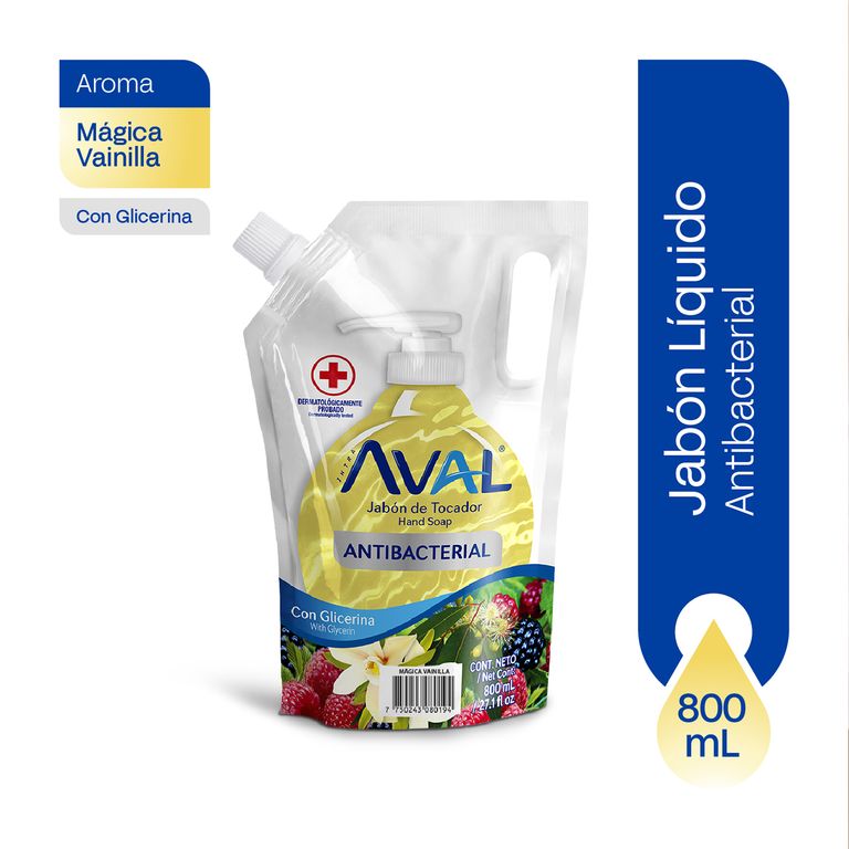 Jabón Líquido Antibacterial Aval Mágica Vainilla Doypack 800 mL