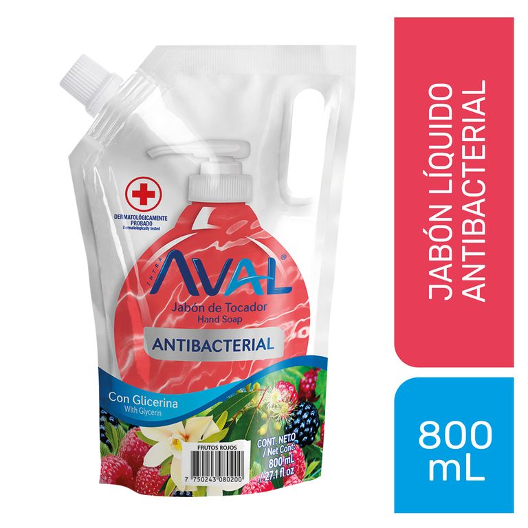 Jabón Líquido Antibacterial Aval Frutos Rojos Doypack 800 mL