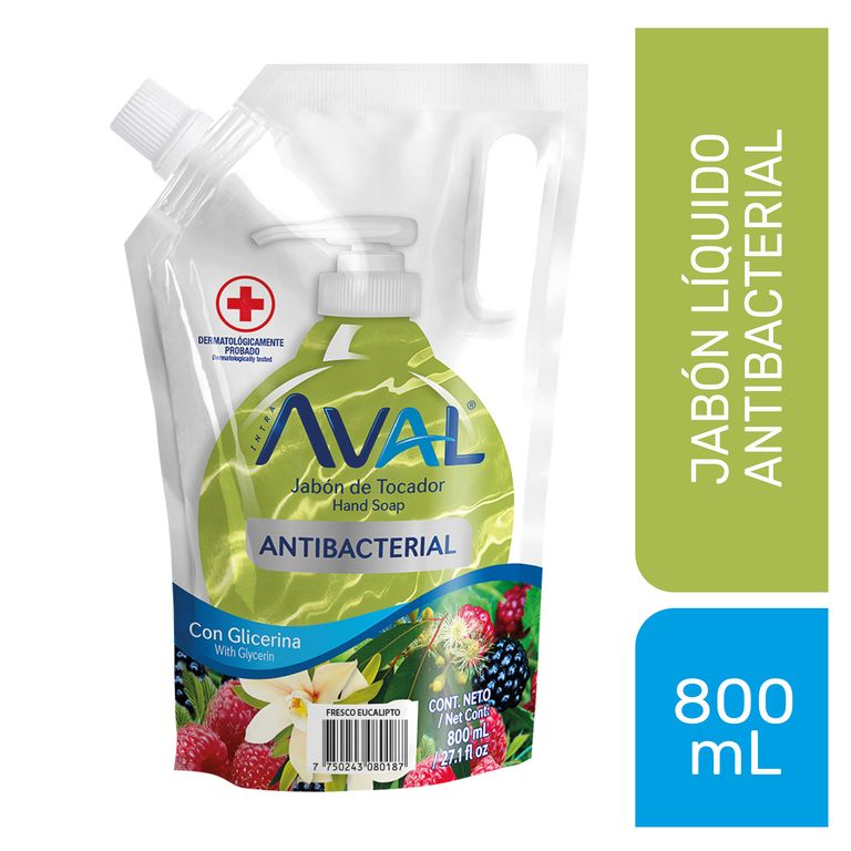 Jabón Líquido Antibacterial Aval Fresco Eucalipto Doypack 800 mL