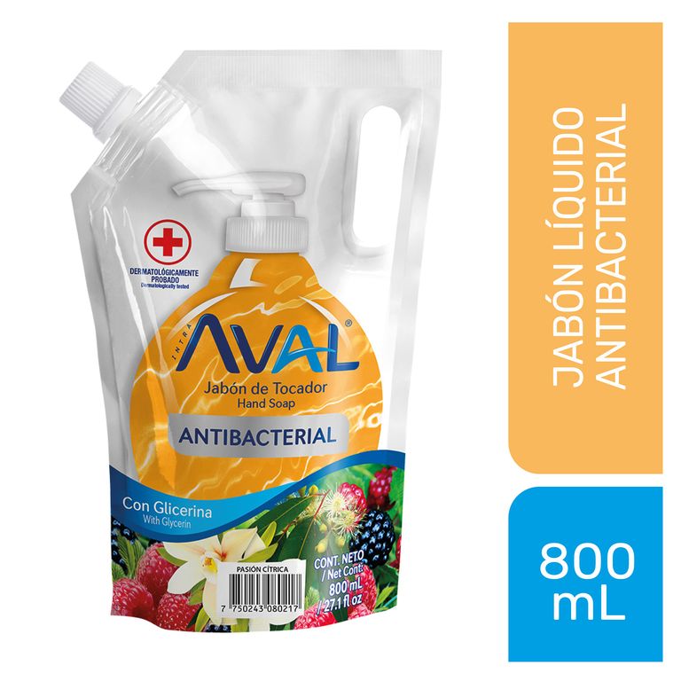 Jabón Líquido Antibacterial Aval Pasión Cítrica Doypack 800 mL