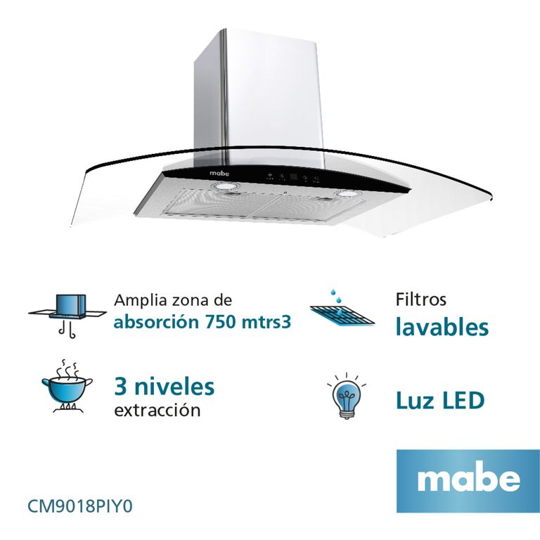 Campana de Pared 90cm 3 Velocidades Inox Mabe CM9018PIY0