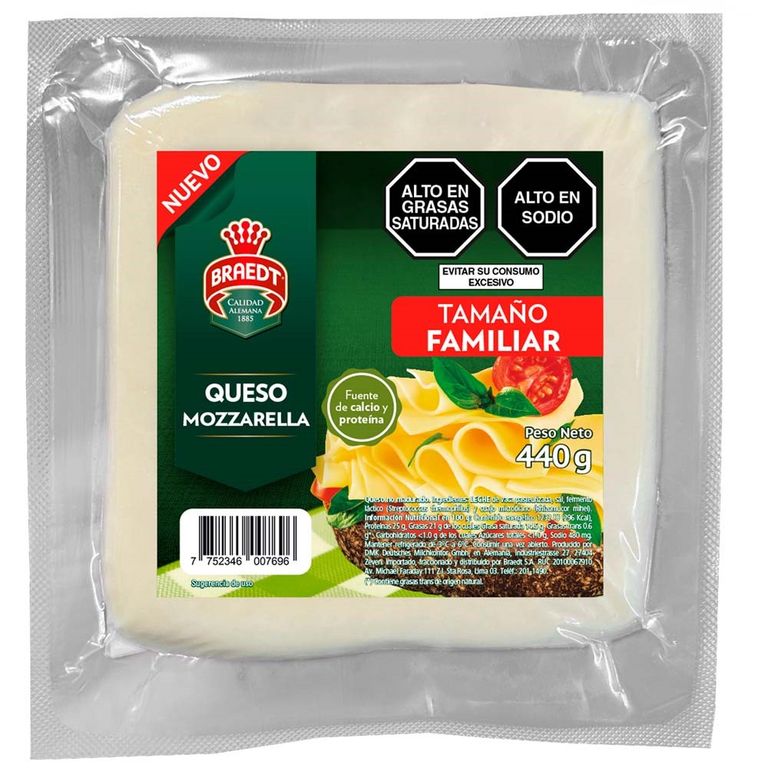 Queso Mozarella en Láminas Braedt Empaque 440 g