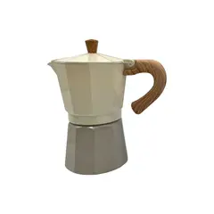 Casa Joven - Cafetera Aluminio con Mango de Madera Ecru