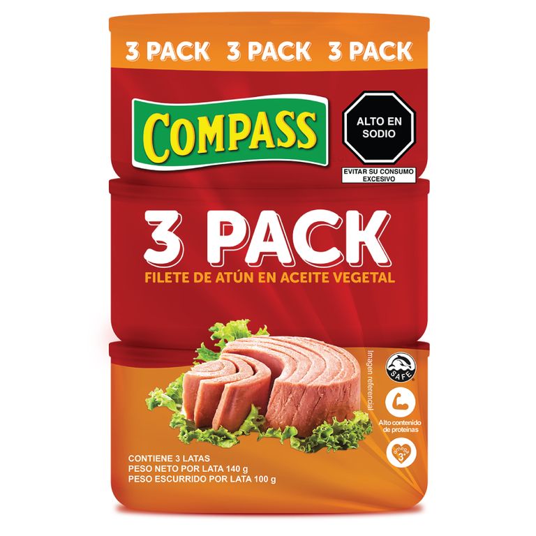 Filete de Atún Compass Aceite Vegetal Pack 3 Latas 140 g