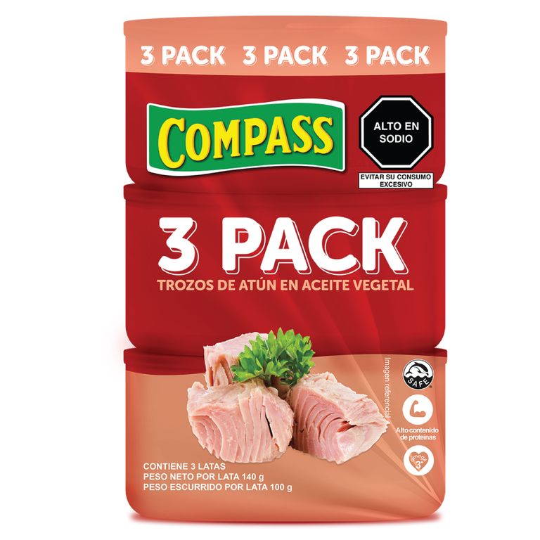 Trozos de Atún Compass Aceite Vegetal Pack 3 Latas 140 g
