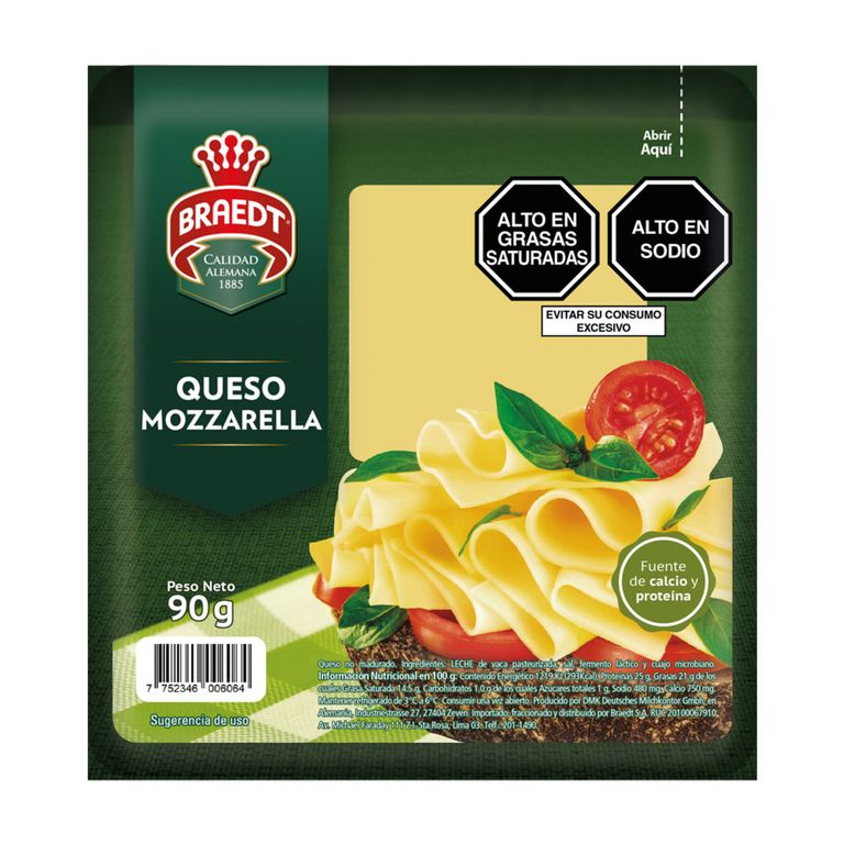 Queso Mozzarella Braedt Empaque 90 g