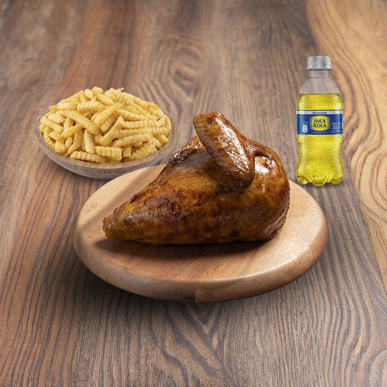 1/4 Pollo Rostizado + Porción De Papas + Inca Kola Sin Azúcar 300 Ml