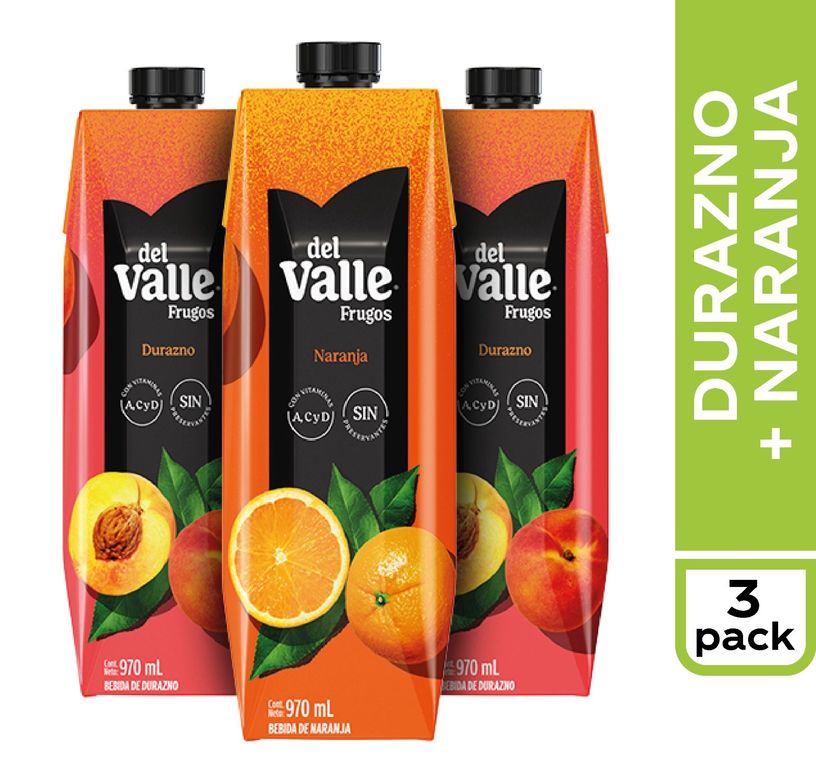 Frugos del Valle Durazno 970 mL Pack 2 Und + Naranja 970 mL